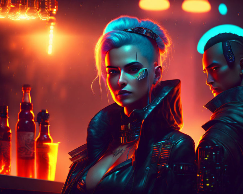 Cyberpunk lieutenant portrait with neon red accents